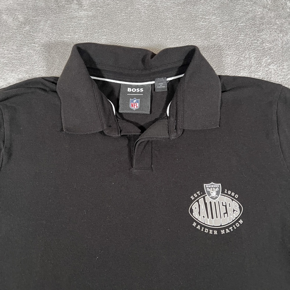 Las Vegas Raiders‎ x Hugo Boss Polo Shirt Mens XL Black NFL Football Embroidered